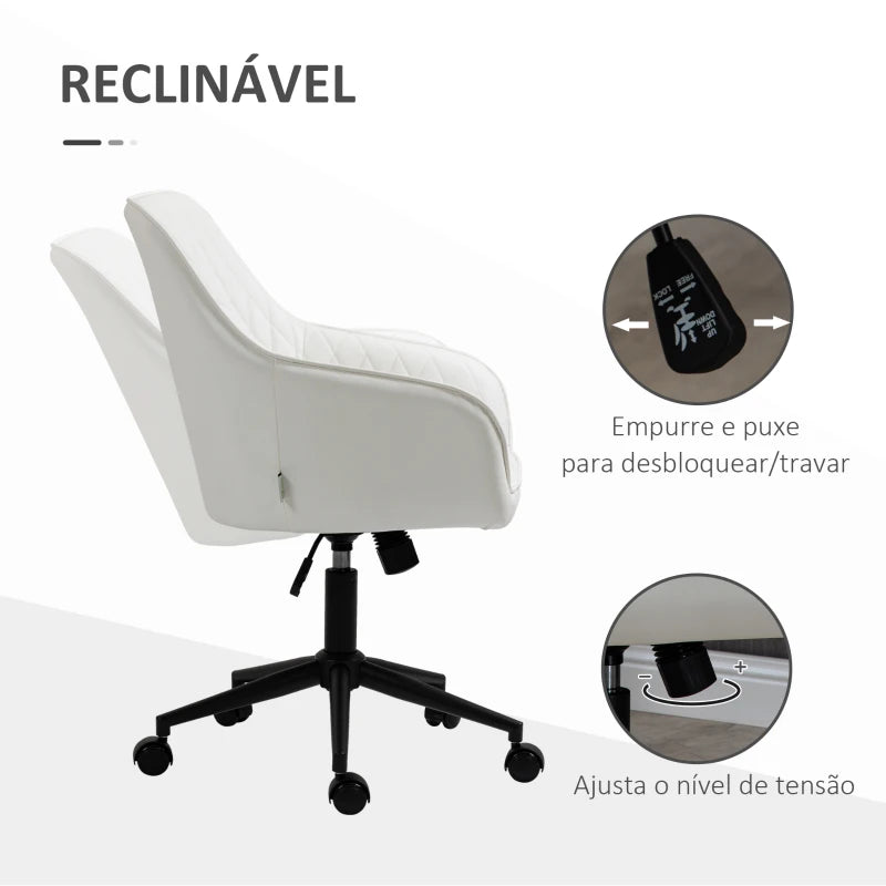 Cadeira de Escritório Olimpo Reclinável em Couro Artificial - Branco - Design Moderno