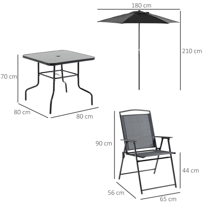 Conjunto de Refeição - 4 Cadeiras, Mesa e Guarda Sol - Preto