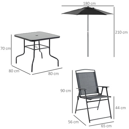 Conjunto de Refeição - 4 Cadeiras, Mesa e Guarda Sol - Preto