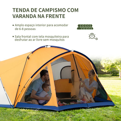 Tenda de Campismo para 6 Pessoas - 548x510x210cm - Laranja