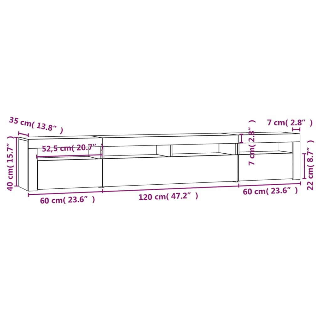 Móvel de TV Sophia com Luzes LED - 240x35x40cm- Preto - Design Moderno