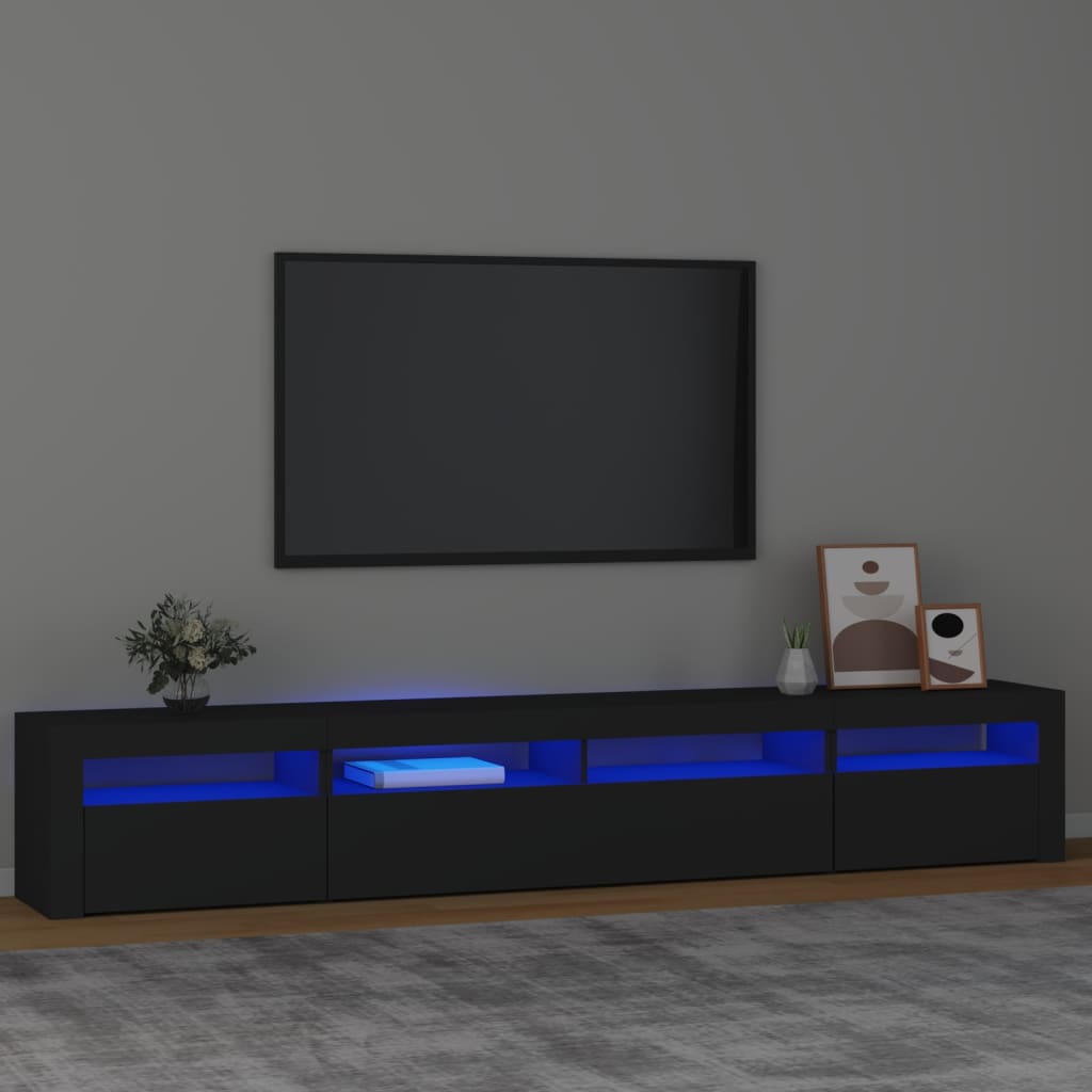 Móvel de TV Sophia com Luzes LED - 240x35x40cm- Preto - Design Moderno