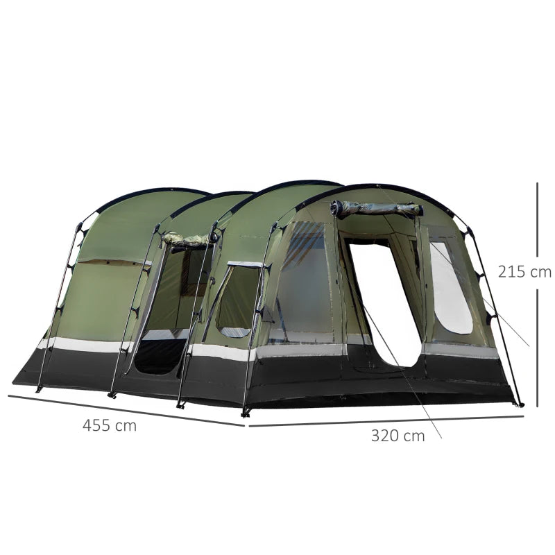 Tenda de Campismo para 6 Pessoas - 455x320x215cm - Verde