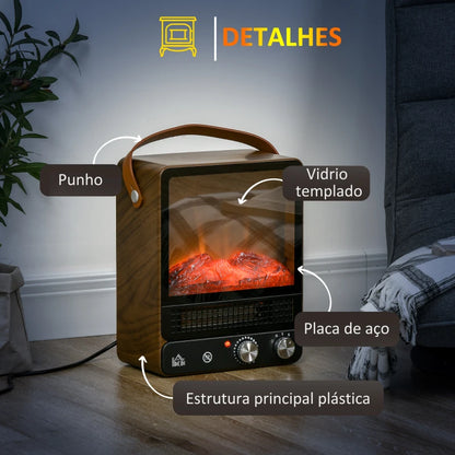 Lareira Elétrica 750W/1500W com Efeito de Chama Realista