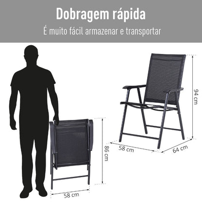 Conjunto de 2 Cadeiras Dobráveis com Apoio de Braços - Preto - Design Ergonômico