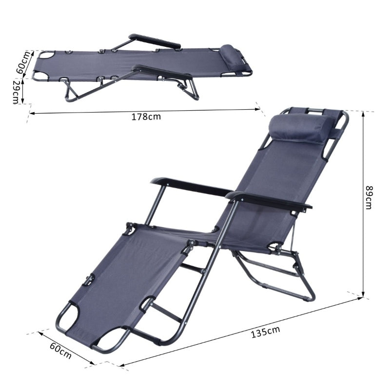 Espreguiçadeira Dobrável com Encosto - Cinzento - Design Ergonômico