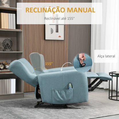 Poltrona Relax Sky Reclinável com 8 Zonas de Massagem - Azul Claro - Design Nórdico