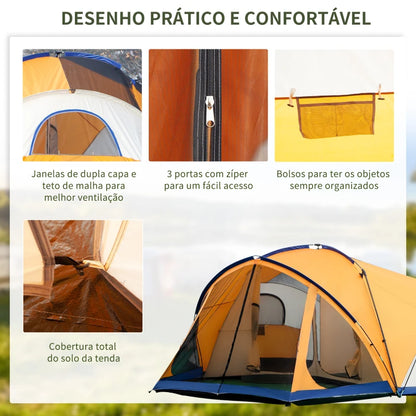 Tenda de Campismo para 6 Pessoas - 548x510x210cm - Laranja