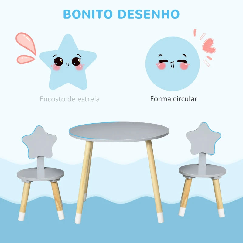 Conjunto Infantil Star - 1 Mesa e 2 Cadeiras - Design Nórdico