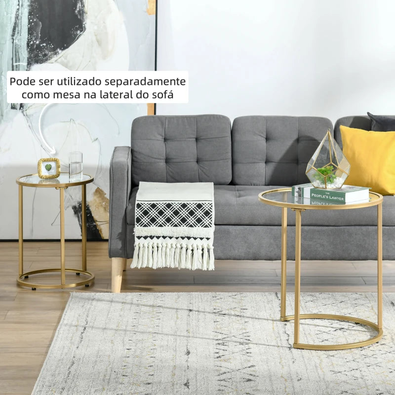 Conjunto de 2 Mesas de Apoio Chiara - Dourado - Design Moderno