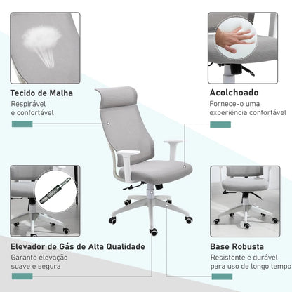 Cadeira Wok Ergonômica Giratória, com Altura Regulável e Reclinável - Cinza - Design Nórdico