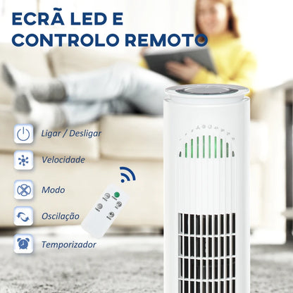 Ventoinha de Coluna com 3 Velocidades - Branco - 45W