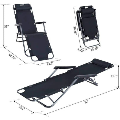 Espreguiçadeira Dobrável com Encosto - Preto - Design Ergonômico