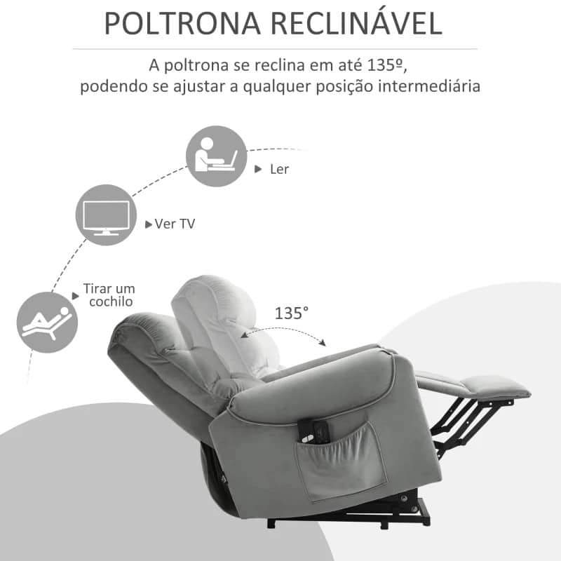 Poltrona Relax London com 8 Zonas de Massagens, Reclinável e Elevatória- Design Moderno - Leva-Me Contigo - Móveis & Decoração