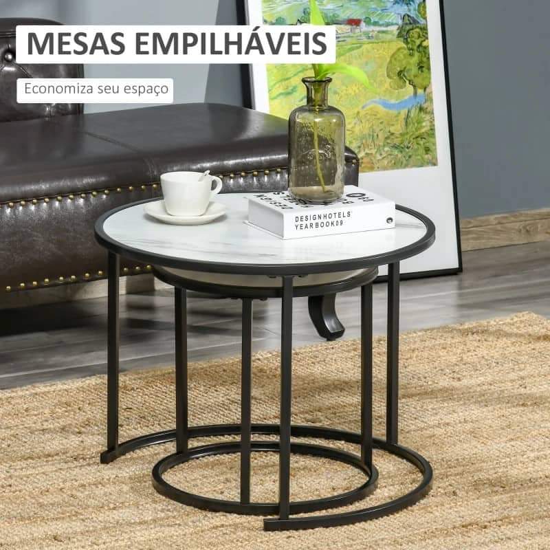 Conjunto de 2 Mesas de Centro Lesty - Branco - Design Nórdico - Leva-Me Contigo - Móveis & Decoração