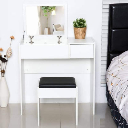 Toucador Aum Branco com Espelho e Banco - Design Moderno - Leva-Me Contigo - Móveis & Decoração