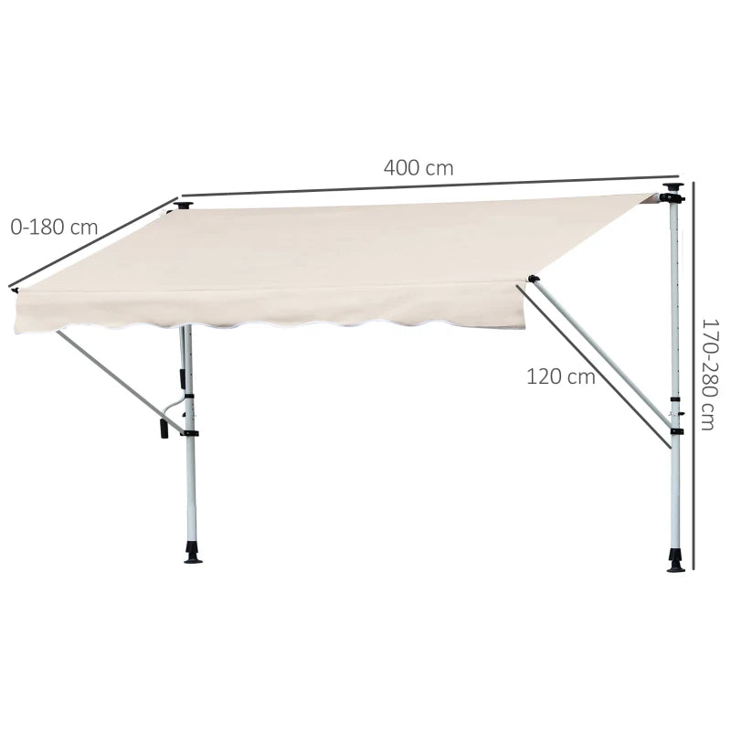 Toldo Portátil Retrátil com Manivela - 400x120x170-280cm - Cáqui