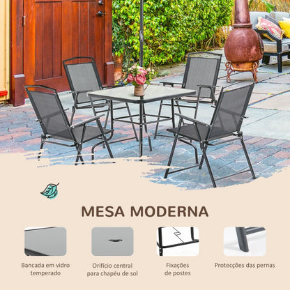 Conjunto de Refeição - 4 Cadeiras, Mesa e Guarda Sol - Preto