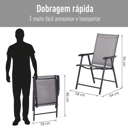 Conjunto de 2 Cadeiras Dobráveis com Apoio de Braços - Cinzento - Design Ergonômico