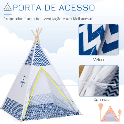 Tenda Tipi Infantil - Azul e Branco - Design Natura