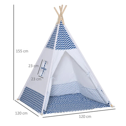 Tenda Tipi Infantil - Azul e Branco - Design Natura