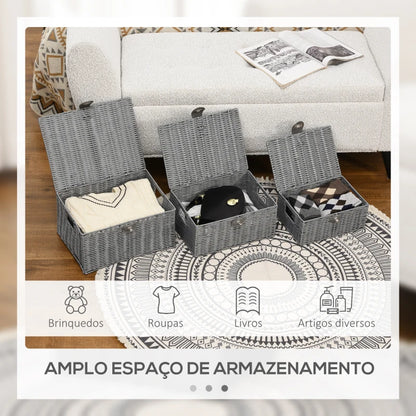 Conjunto de 3 Cestas de Armazenamento em Vime