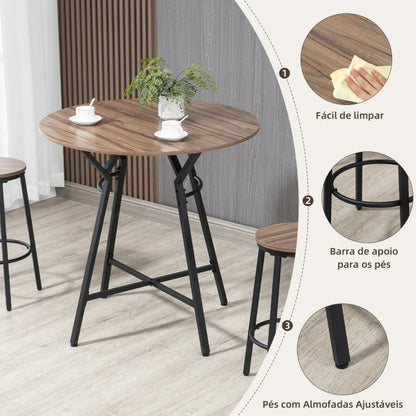 Conjunto de Mesa e 2 Bancos Altos Round - Design Rústico