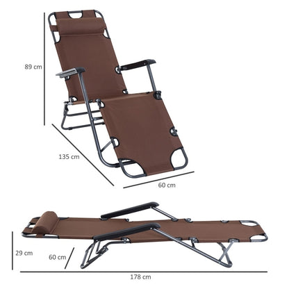 Espreguiçadeira Dobrável com Encosto - Castanho - Design Ergonômico