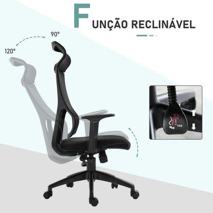 Cadeira Wok Ergonômica Giratória, com Altura Regulável e Reclinável - Preto - Design Nórdico