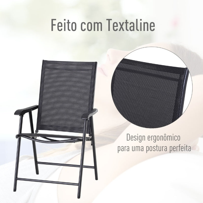 Conjunto de 2 Cadeiras Dobráveis com Apoio de Braços - Preto - Design Ergonômico