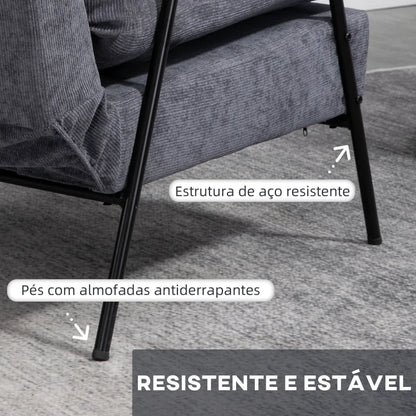 Poltrona Dutti em Veludo Cotelê com Apoio de Pés Reclinável - Cinzento - Design Moderno