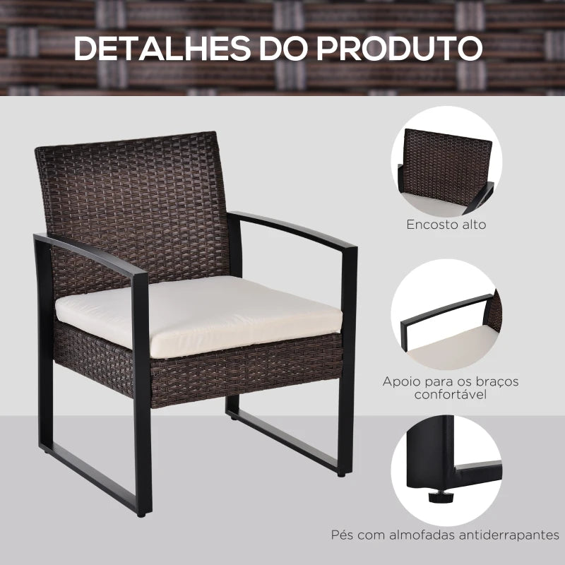 Conjunto de 2 Cadeiras e 1 Mesa em Vime - Design Natura