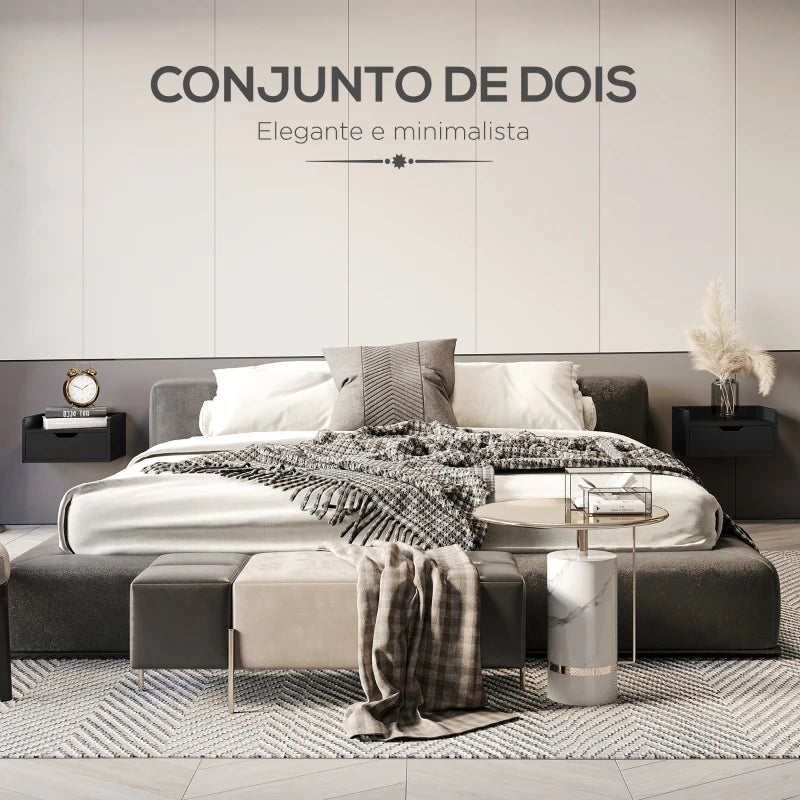 Conjunto de 2 Mesinhas de Cabeceira Suspensas Silence - Preto - Design Moderno