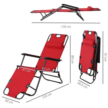 Espreguiçadeira Dobrável com Encosto - Vermelho - Design Ergonômico