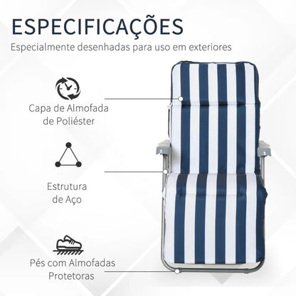 Conjunto de 2 Espreguiçadeiras com Encosto Ajustável - Azul e Branco - Design Contemporâneo