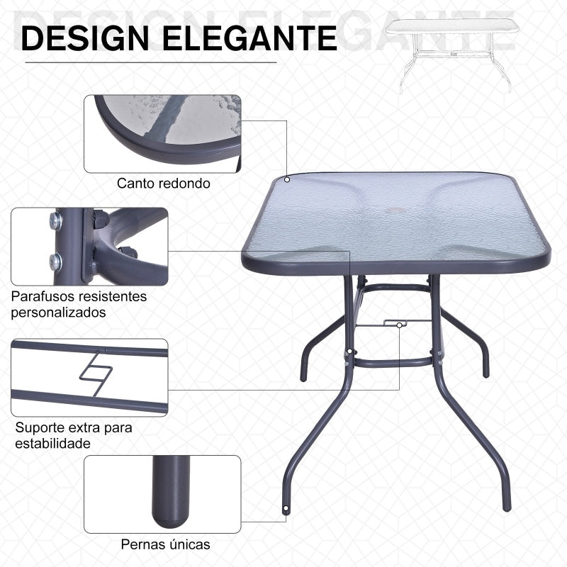 Mesa de Jardim em Vidro Temperado - 140x80x70cm