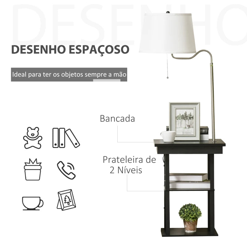 Candeeiro de Pé Navarra com Mesinha - Design Moderno