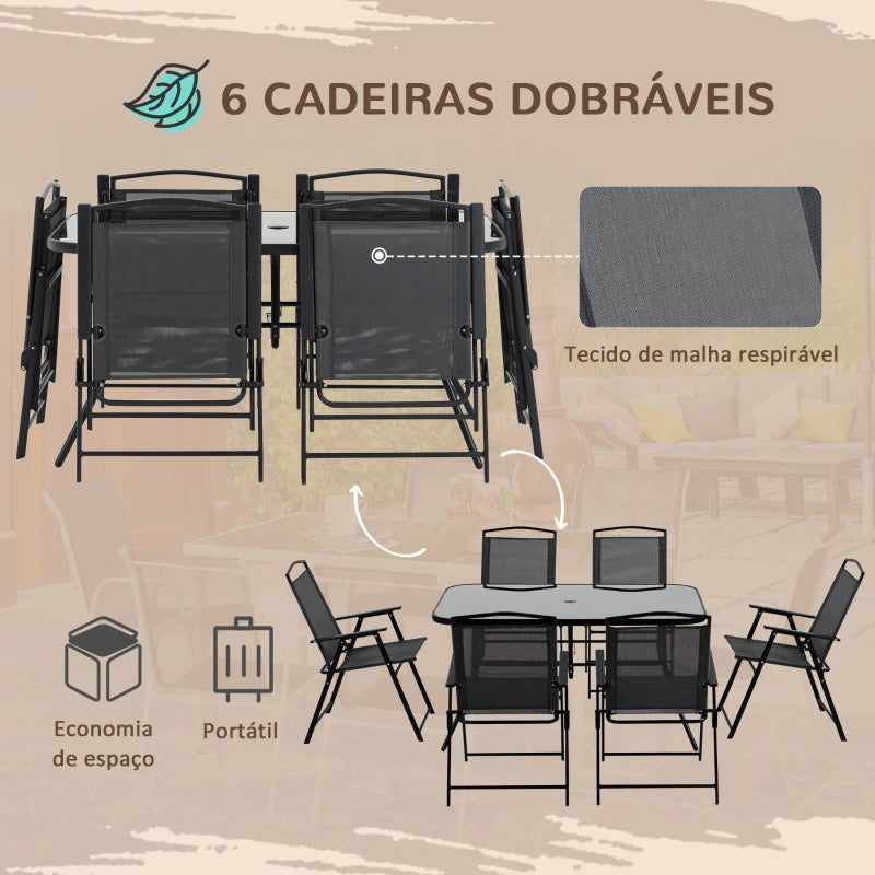 Conjunto de Refeição Kley - 6 Cadeiras Dobráveis, 1 Mesa e 1 Guarda Sol